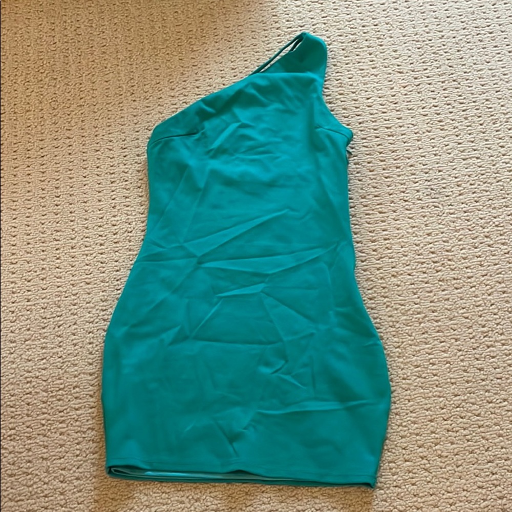 Superdown Teal One Shoulder Mini Dress (S)